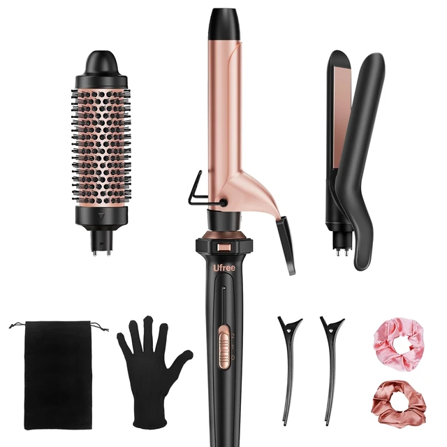 Alt view image 8 of 14 - 3-in-1 Curling Iron Wand Set, Thermal Brush Hair, Straightener | Dual Voltage, PTC Instant Heat, Tourmaline Ceramic Flat Iron, Create Waves, Curls or Straight Hair, 360-410°F, Gift for Women