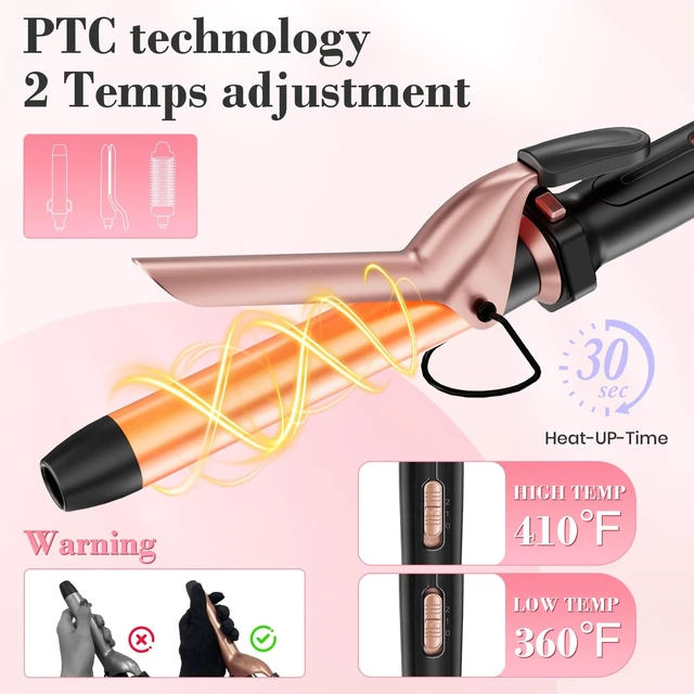 Alt view image 11 of 14 - 3-in-1 Curling Iron Wand Set, Thermal Brush Hair, Straightener | Dual Voltage, PTC Instant Heat, Tourmaline Ceramic Flat Iron, Create Waves, Curls or Straight Hair, 360-410°F, Gift for Women