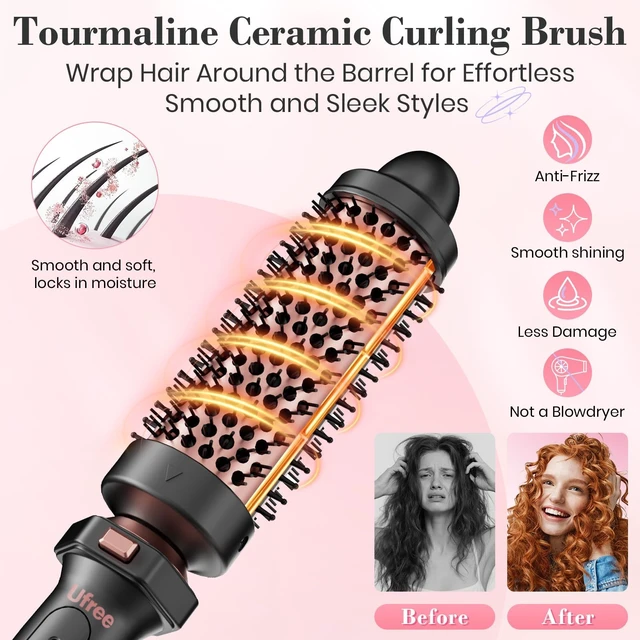 Alt view image 10 of 14 - 3-in-1 Curling Iron Wand Set, Thermal Brush Hair, Straightener | Dual Voltage, PTC Instant Heat, Tourmaline Ceramic Flat Iron, Create Waves, Curls or Straight Hair, 360-410°F, Gift for Women