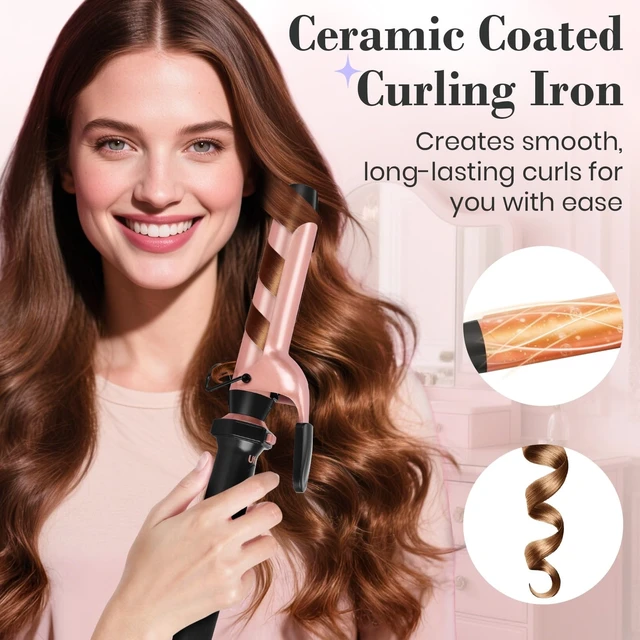 Alt view image 12 of 14 - 3-in-1 Curling Iron Wand Set, Thermal Brush Hair, Straightener | Dual Voltage, PTC Instant Heat, Tourmaline Ceramic Flat Iron, Create Waves, Curls or Straight Hair, 360-410°F, Gift for Women