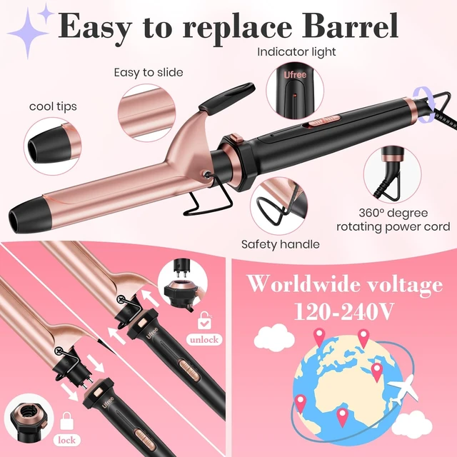 Alt view image 14 of 14 - 3-in-1 Curling Iron Wand Set, Thermal Brush Hair, Straightener | Dual Voltage, PTC Instant Heat, Tourmaline Ceramic Flat Iron, Create Waves, Curls or Straight Hair, 360-410°F, Gift for Women