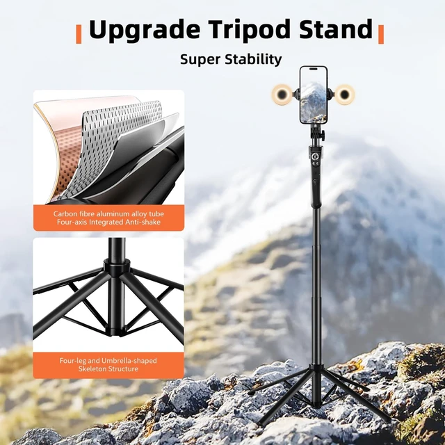 Alt view image 11 of 14 - Auto Face Tracking Selfie Stick Tripod for iPhone with Light 360 Rotation that Follows Your Movement 70.9" Camera Tripod Stand with Remote for Content Creator Vlog Live Stream Video Recording