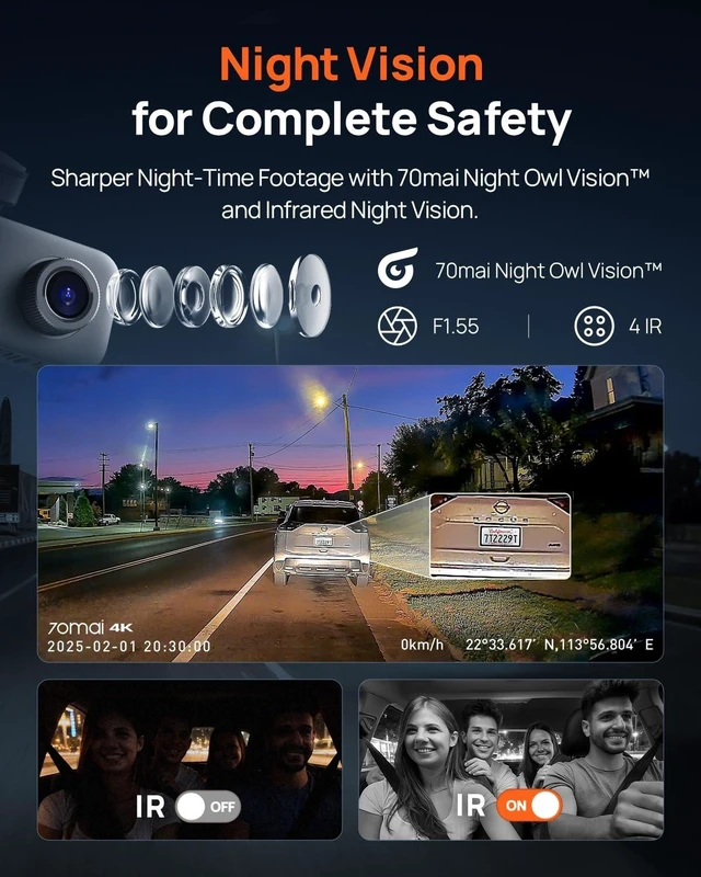 Alt view image 10 of 14 - 4K Dash Cam Front and Rear Inside, 3 Channel Car Dash Camera for Cars, Dashcam with GPS, Wi-Fi 6, Voice Control, Parking Monitor, Night Vision, Loop Recording, 64GB SD Card Included (T800E)
