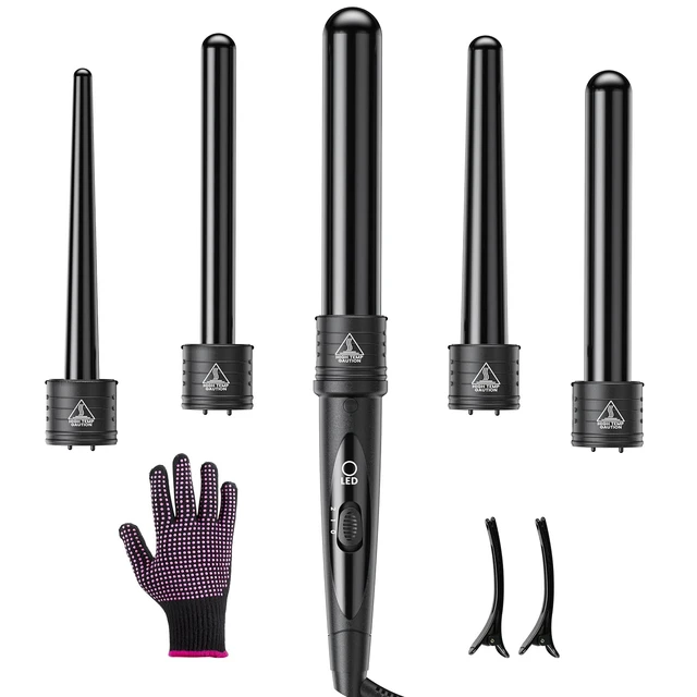 Alt view image 8 of 14 - 5 In 1 Curling Wand Set, Curling Iron Interchangeable Ceramic Barrels (0.35-1.25 Inch), Heating Hair Curler Kit with Protective Glove & 2 Clips Ceramic Coated for All Hair Types, Gift for Girls, Women