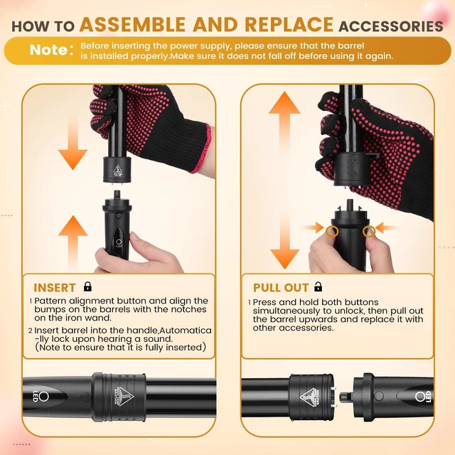 Alt view image 10 of 14 - 5 In 1 Curling Wand Set, Curling Iron Interchangeable Ceramic Barrels (0.35-1.25 Inch), Heating Hair Curler Kit with Protective Glove & 2 Clips Ceramic Coated for All Hair Types, Gift for Girls, Women