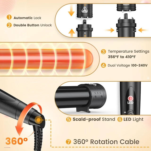 Alt view image 13 of 14 - 5 In 1 Curling Wand Set, Curling Iron Interchangeable Ceramic Barrels (0.35-1.25 Inch), Heating Hair Curler Kit with Protective Glove & 2 Clips Ceramic Coated for All Hair Types, Gift for Girls, Women