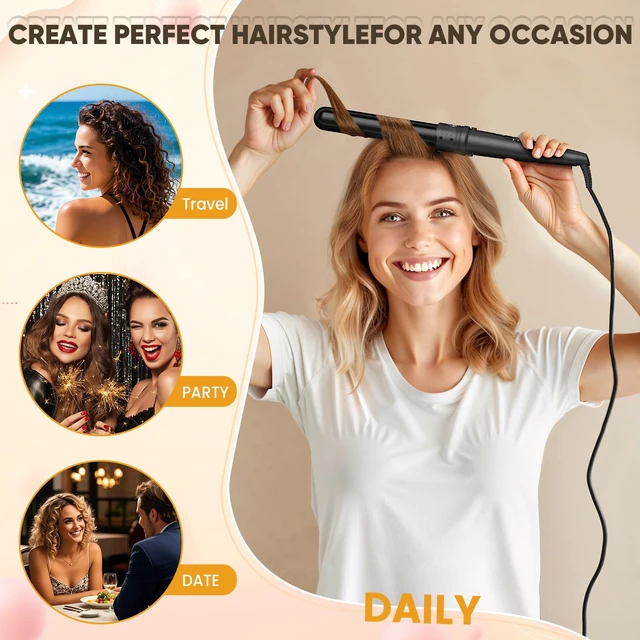 Alt view image 14 of 14 - 5 In 1 Curling Wand Set, Curling Iron Interchangeable Ceramic Barrels (0.35-1.25 Inch), Heating Hair Curler Kit with Protective Glove & 2 Clips Ceramic Coated for All Hair Types, Gift for Girls, Women