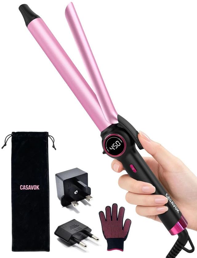 Alt view image 8 of 14 - 1 Inch Long Barrel Curling Iron,Extended Ceramic Long Barrel,Dual Voltage | 1 Inch Travel Curling Iron for Long Hair,110~240V for Worldwide,European Plug Adapter,14 Temp Settings,Heat-resistant gloves