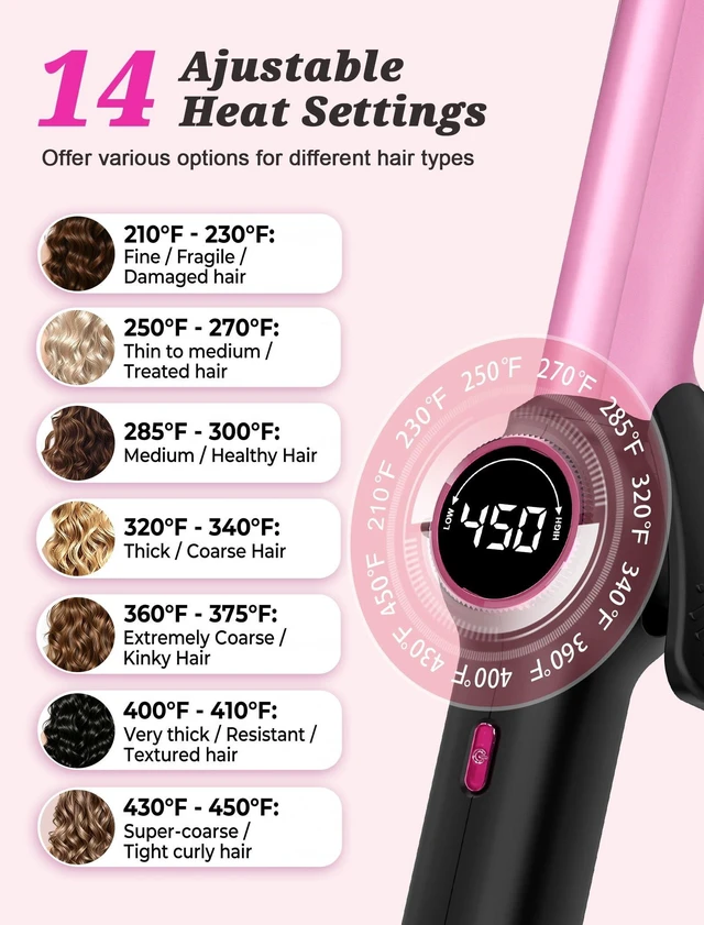 Alt view image 9 of 14 - 1 Inch Long Barrel Curling Iron,Extended Ceramic Long Barrel,Dual Voltage | 1 Inch Travel Curling Iron for Long Hair,110~240V for Worldwide,European Plug Adapter,14 Temp Settings,Heat-resistant gloves
