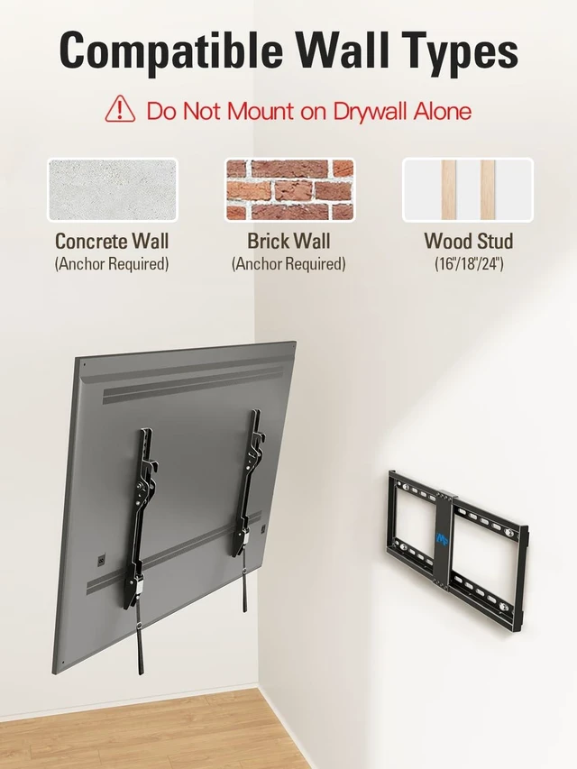 Alt view image 14 of 14 - Tilting TV Wall Mount for Most 37-90 Inch TVs up to 132lbs | Low Profile TV Mount Fits 16", 18", 24" Studs, Max VESA 600x400mm, Wall Mount TV Bracket with Quick Lock & Release, MD2268-LK