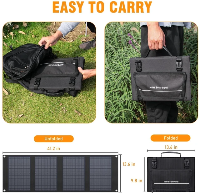 Alt view image 11 of 14 - 40W Portable Solar Panel for 100W~200W Portable Power Station | Foldable Solar Charger with 12-15V DC Output (11 Connectors) and Adjustable Kickstand, USB Port for Camping Hiking RV Trip