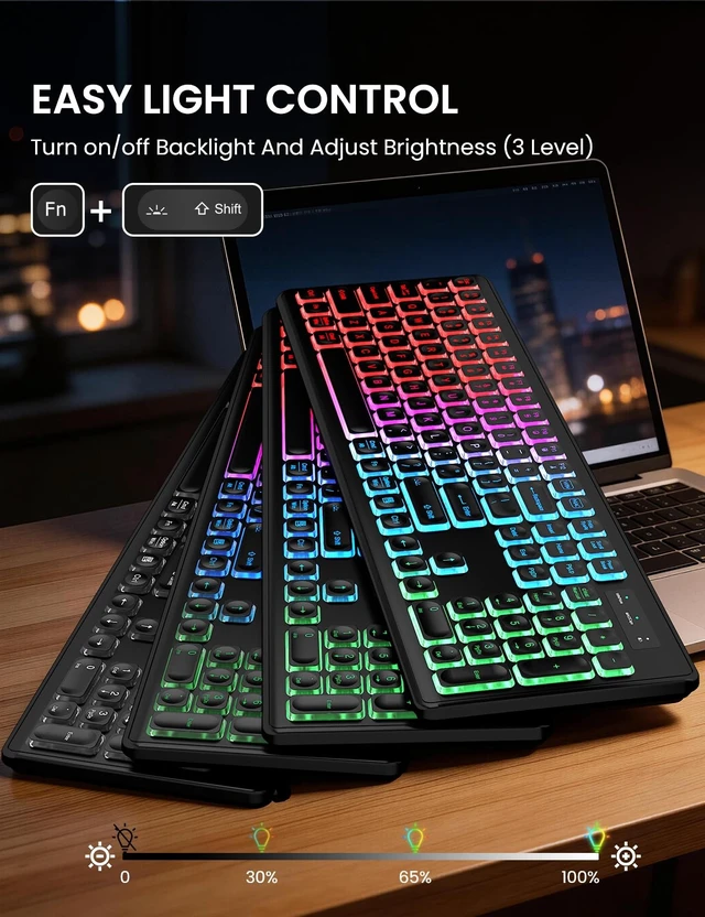 Alt view image 9 of 14 - Wireless Keyboard and Mouse Combo with RGB Backlit, Rechargeable | Light Up Letters, Full-Size, Soft Typing, Sleep Mode, 2.4GHz Quiet Keyboard Set for Mac, Windows, Laptop, PC, Trueque KM42Pro