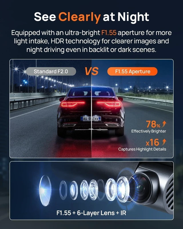 Alt view image 10 of 14 - 4K Dash Cam Front and Rear, Built in Wi-Fi 6 & GPS Car Camera, Super Night Vision, ADAS, 3'' IPS Screen, 24H Parking Mode, Time-Lapse, Loop Recording, with 128GB Card (A800SE)