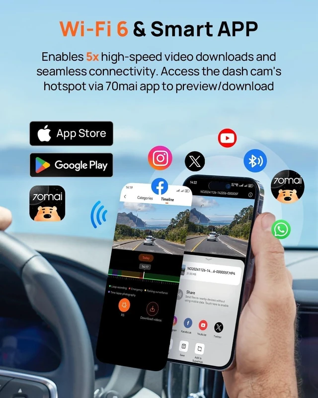 Alt view image 11 of 14 - 4K Dash Cam Front and Rear, Built in Wi-Fi 6 & GPS Car Camera, Super Night Vision, ADAS, 3'' IPS Screen, 24H Parking Mode, Time-Lapse, Loop Recording, with 128GB Card (A800SE)