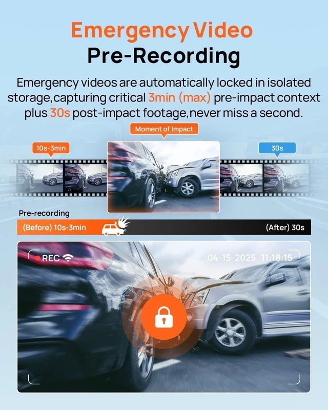 Alt view image 13 of 14 - 4K Dash Cam Front and Rear, Built in Wi-Fi 6 & GPS Car Camera, Super Night Vision, ADAS, 3'' IPS Screen, 24H Parking Mode, Time-Lapse, Loop Recording, with 128GB Card (A800SE)