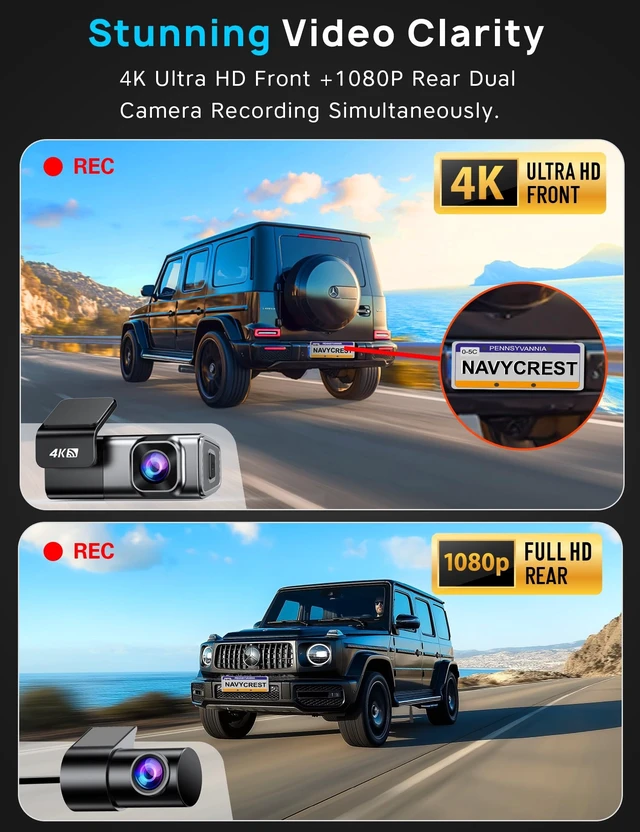 Alt view image 9 of 14 - 4K Dash Cam Front and Rear, Built-in 5G WiFi, Dash Camera for Cars 4K Front and 1080P Rear, Dashcams for Cars Loop Recording, Gravity Sensor, 24-Hours Parking Mode, SD Card NOT Included