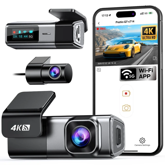 Alt view image 8 of 14 - 4K Dash Cam Front and Rear, Built-in 5G WiFi, Dash Camera for Cars 4K Front and 1080P Rear, Dashcams for Cars Loop Recording, Gravity Sensor, 24-Hours Parking Mode, SD Card NOT Included
