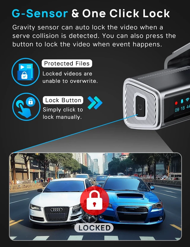 Alt view image 11 of 14 - 4K Dash Cam Front and Rear, Built-in 5G WiFi, Dash Camera for Cars 4K Front and 1080P Rear, Dashcams for Cars Loop Recording, Gravity Sensor, 24-Hours Parking Mode, SD Card NOT Included