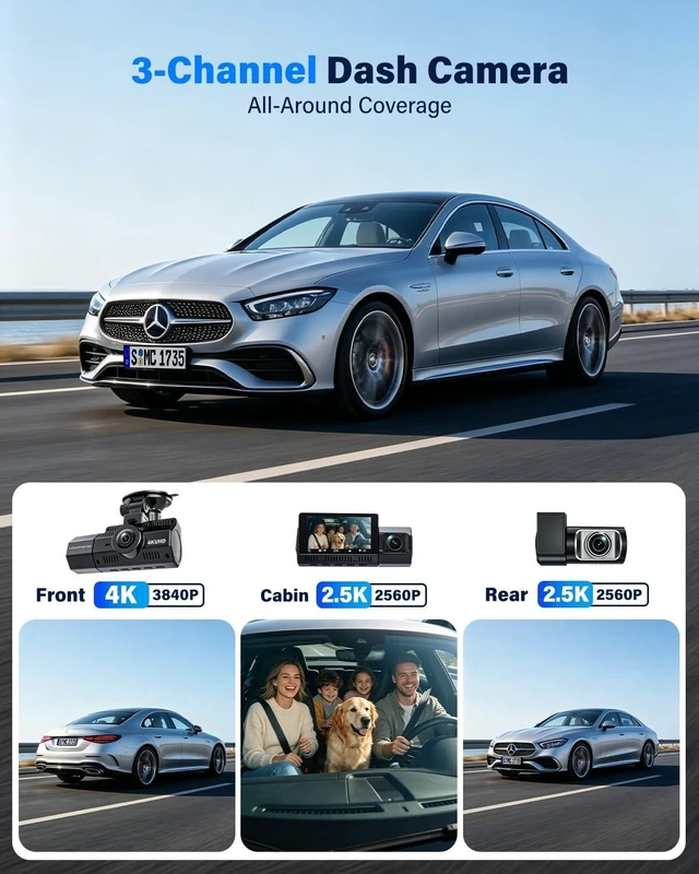 Alt view image 9 of 14 - 3 Channel Dash Cam, 4K+2.5K+2.5K, WiFi GPS, for Rideshare and Taxi | IMX675 STARVIS 2 Night Vision, 64GB card, HDR, Built-In G-Sensor, 24h Parking Monitor and Time Lapse