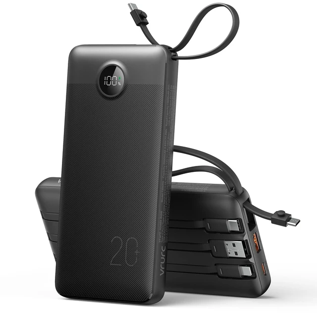 Alt view image 8 of 14 - Portable Charger 4-Built-in-Cables 20000mAh Fast Charging Power Bank | Battery Protection,Flight-Approved,USB-C Cable,22.5W PD,Slim,Travel Essentials,Battery Pack for iPhone,iPad,Galaxy,Android