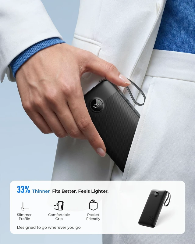Alt view image 12 of 14 - Portable Charger 4-Built-in-Cables 20000mAh Fast Charging Power Bank | Battery Protection,Flight-Approved,USB-C Cable,22.5W PD,Slim,Travel Essentials,Battery Pack for iPhone,iPad,Galaxy,Android
