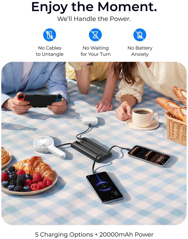 Alt view image 13 of 14 - Portable Charger 4-Built-in-Cables 20000mAh Fast Charging Power Bank | Battery Protection,Flight-Approved,USB-C Cable,22.5W PD,Slim,Travel Essentials,Battery Pack for iPhone,iPad,Galaxy,Android