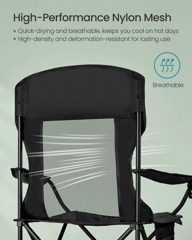 Alt view image 9 of 12 - Breathable Camping Chairs, Set of 2, 330 lb Weight Capacity | Foldable Outdoor Chairs, Adjustable Armrests, High Back, Drink Holder, Ink Black, SANDY Collection UGCB028B02