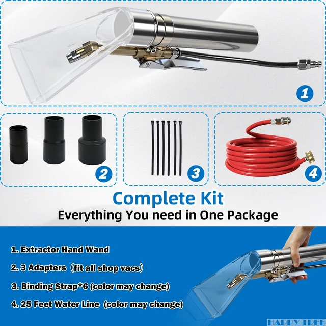 Alt view image 8 of 12 - Universal Fit All Brands' Shop Vac Extractor Hose Kit Adapter Wet-Dry Extraction Accessory for Upholstery & Carpet Cleaning Auto Detailing Wet Vaccum Accessories with 25 Feet Water Hose