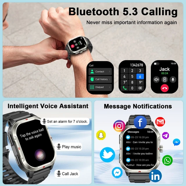 Alt view image 10 of 14 - Smart Watch for Men Built-in GPS, 2.06" Military Fitness Tracker IP68 Waterproof, Fitness Watch with Heart Rate/Sleep, Smartwatch with Answer/Make Calls, 100+ Sport Modes for iPhone/Android, Black