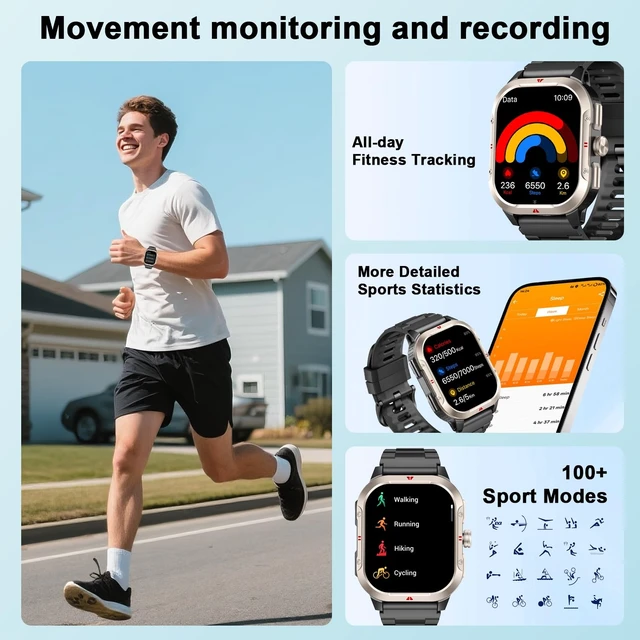 Alt view image 12 of 14 - Smart Watch for Men Built-in GPS, 2.06" Military Fitness Tracker IP68 Waterproof, Fitness Watch with Heart Rate/Sleep, Smartwatch with Answer/Make Calls, 100+ Sport Modes for iPhone/Android, Black