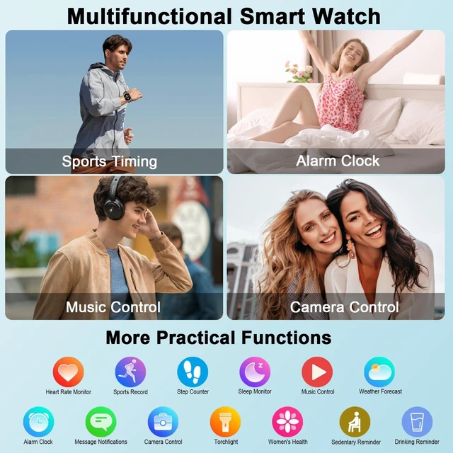 Alt view image 14 of 14 - Smart Watch for Men Built-in GPS, 2.06" Military Fitness Tracker IP68 Waterproof, Fitness Watch with Heart Rate/Sleep, Smartwatch with Answer/Make Calls, 100+ Sport Modes for iPhone/Android, Black