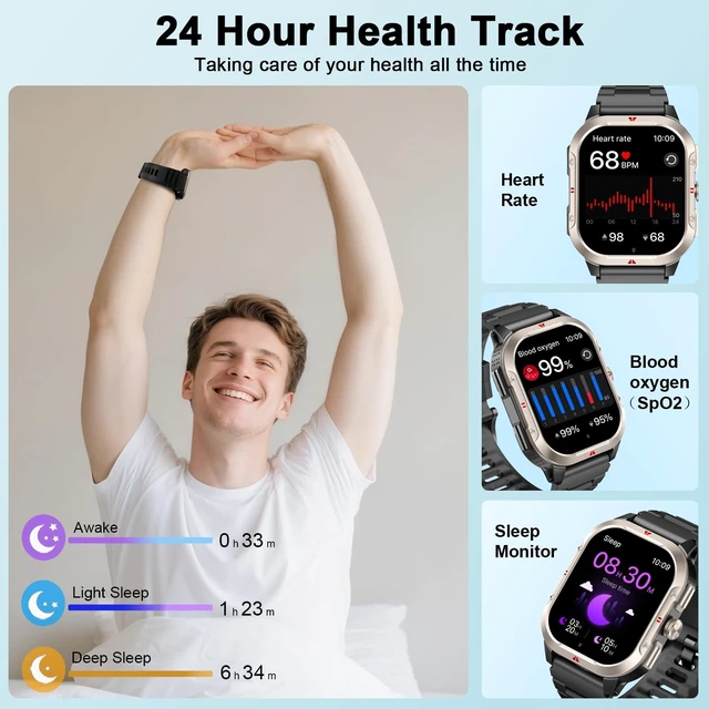 Alt view image 13 of 14 - Smart Watch for Men Built-in GPS, 2.06" Military Fitness Tracker IP68 Waterproof, Fitness Watch with Heart Rate/Sleep, Smartwatch with Answer/Make Calls, 100+ Sport Modes for iPhone/Android, Black