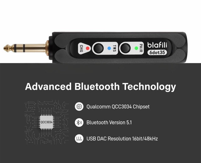 Alt view image 13 of 14 - 6dot35 Bluetooth Receiver with 1/4" TRS 6.35mm Output for Mixers | For PA/DJ/Amps, aptX HD & Low Latency, AAC/SBC, TWS Stereo Requires 2 Units, 10+ Hour Rechargeable Battery