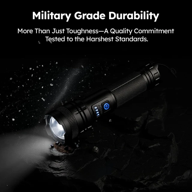Alt view image 13 of 14 - Rechargeable LED Flashlight 2-Pack 90,000 High Lumens 5 Modes | Super Bright Handheld Flashlights, Adjustable Focus, High Powered Handheld Flashlight for Home Camping Outdoor Night Work