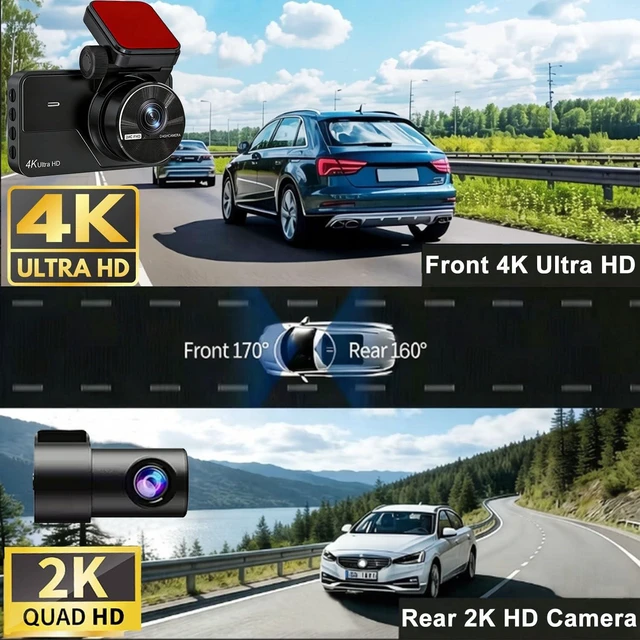 Alt view image 10 of 14 - Dual Dash Cam Front and Rear, 4K+2K Dash Camera for Cars, Front Rear Dashcam G-Sensor, 170° Wide Angle, 3" IPS Screen, 24H Parking Monitor, Loop Recording, WiFi & APP Control, with 64GB Card