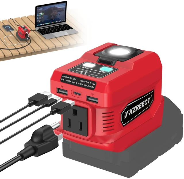 Alt view image 8 of 14 - 220W Power Inverter Compatible with Milwaukee 18V Battery, Tool Only | 110V AC Outlet, 30W USB-C PD, Dual 18W USB-A, 400LM LED Light, Compact Power for Camping, Jobsite & Emergency Backup