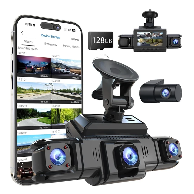 Alt view image 8 of 14 - 360 View 4 Channel Dash Cam Front and Rear Left Right Inside Camera for Cars, GPS and 5G Band WiFi, Night Vision, 160 Wide Angle, WDR, 24H Parking Mode, Supercapacitor, Included 128GB Card