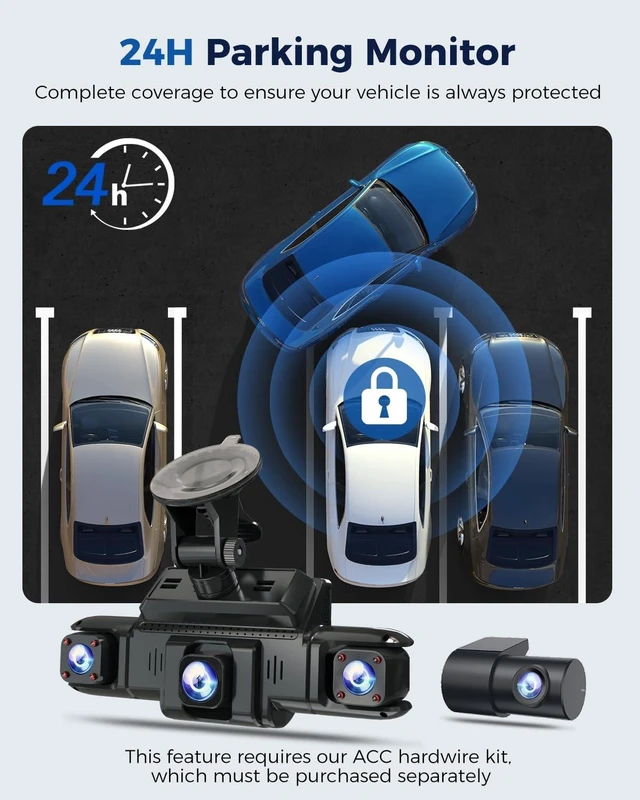 Alt view image 11 of 14 - 360 View 4 Channel Dash Cam Front and Rear Left Right Inside Camera for Cars, GPS and 5G Band WiFi, Night Vision, 160 Wide Angle, WDR, 24H Parking Mode, Supercapacitor, Included 128GB Card