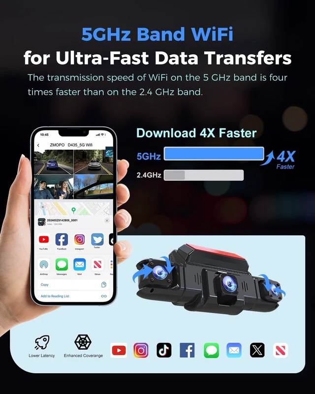 Alt view image 13 of 14 - 360 View 4 Channel Dash Cam Front and Rear Left Right Inside Camera for Cars, GPS and 5G Band WiFi, Night Vision, 160 Wide Angle, WDR, 24H Parking Mode, Supercapacitor, Included 128GB Card