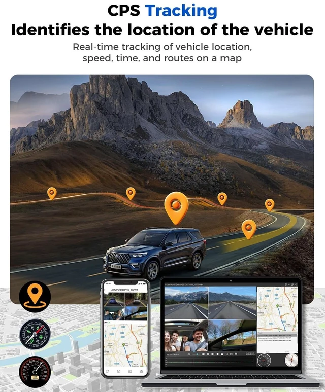 Alt view image 12 of 14 - 360 View 4 Channel Dash Cam Front and Rear Left Right Inside Camera for Cars, GPS and 5G Band WiFi, Night Vision, 160 Wide Angle, WDR, 24H Parking Mode, Supercapacitor, Included 128GB Card