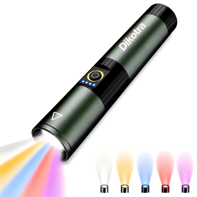 Alt view image 8 of 14 - 5 Color Rechargeable Flashlight, Zoomable RGB Multi-Color Light | Magnetic EDC Flashlight, Multi-Color LED Torch with White Red Yellow Blue UV Light, USB-C for Home,Outdoor,Emergency Use