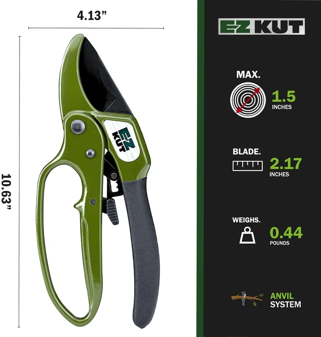 Alt view image 12 of 14 - Heavy Duty Pruning Shears Green - with Ratcheting Action Great Garden Hand Tool Clippers Gardening pruners arthritis tools Ratcheting Anvil Hand Pruner Pruning Shears Heavy Duty Since 1988