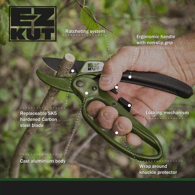 Alt view image 10 of 14 - Heavy Duty Pruning Shears Green - with Ratcheting Action Great Garden Hand Tool Clippers Gardening pruners arthritis tools Ratcheting Anvil Hand Pruner Pruning Shears Heavy Duty Since 1988