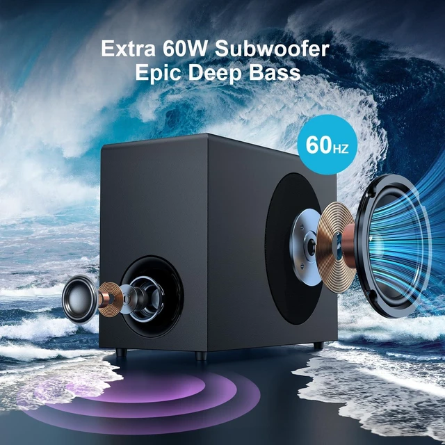 Alt view image 10 of 14 - Sound Bar with Subwoofer, 110W Sound Bar with Adjustable Deep Bass & 3 EQ Modes, Bluetooth/ARC/Opt/AUX Connect, Sound Bar for Smart TV