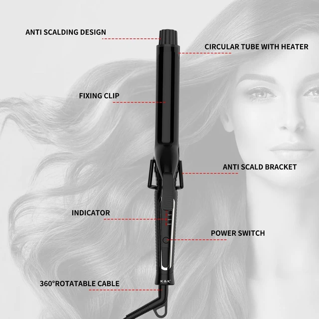 Alt view image 9 of 12 - 1.25" Professional Ceramic Curling Iron Hair Curler Wand for Long Hair | 7" long barrel with clamp. MCH instant heat to 450°F with LED display. Dual voltage travel hair styler tool
