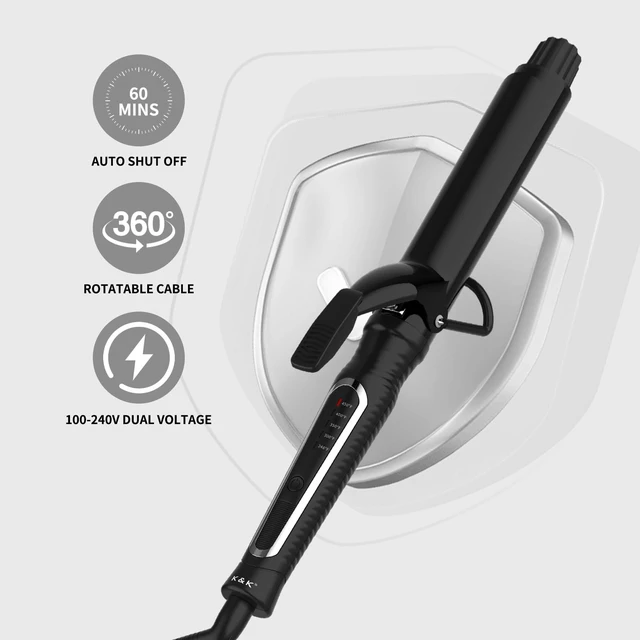 Alt view image 10 of 12 - 1.25" Professional Ceramic Curling Iron Hair Curler Wand for Long Hair | 7" long barrel with clamp. MCH instant heat to 450°F with LED display. Dual voltage travel hair styler tool