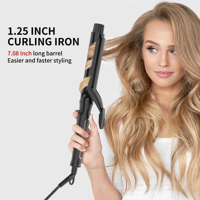 Alt view image 11 of 12 - 1.25" Professional Ceramic Curling Iron Hair Curler Wand for Long Hair | 7" long barrel with clamp. MCH instant heat to 450°F with LED display. Dual voltage travel hair styler tool