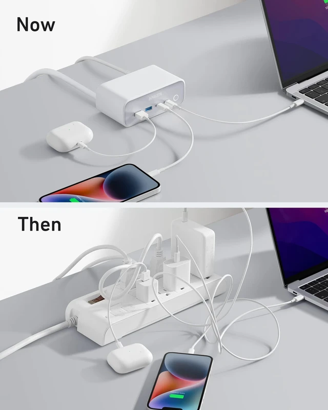Alt view image 11 of 12 - 525 Charging Station, 7-in-1 USB C Power Strip, 65W Max | 5ft Extension Cord with 3AC, 2USB A, 2USB C, for iphone13/14, Power Delivery Desktop Accessory for MacBook Pro, Home, Office