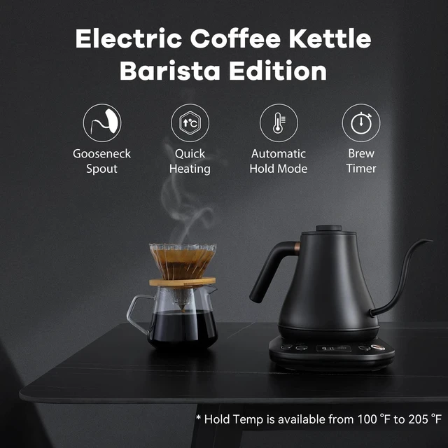 Alt view image 9 of 14 - Electric Kettle Gooseneck Pour Over Kettle ±1 Temperature Control Quick Heating Water Boiler for Coffee & Tea & Formula Auto Shut Off Tea Kettle 1200 Watt, 0.8L, Matt Black, Barista Edition