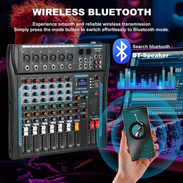 Alt view image 10 of 14 - Audio Mixer,6 Channel Board Mixer for Streaming, Professional Sounds Board Mixer with 16 DSP Effect, USB Audio Interface and 48V Phantom Power, Stereo DJ Mixers for PC Recording/DJ stage